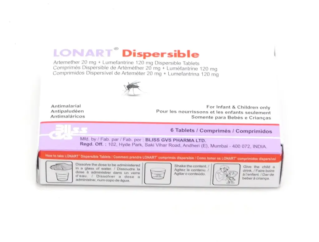 Artemether 20mg/Lumefantrine 120mg Dispersible Tablets (Lonart Dispersible)