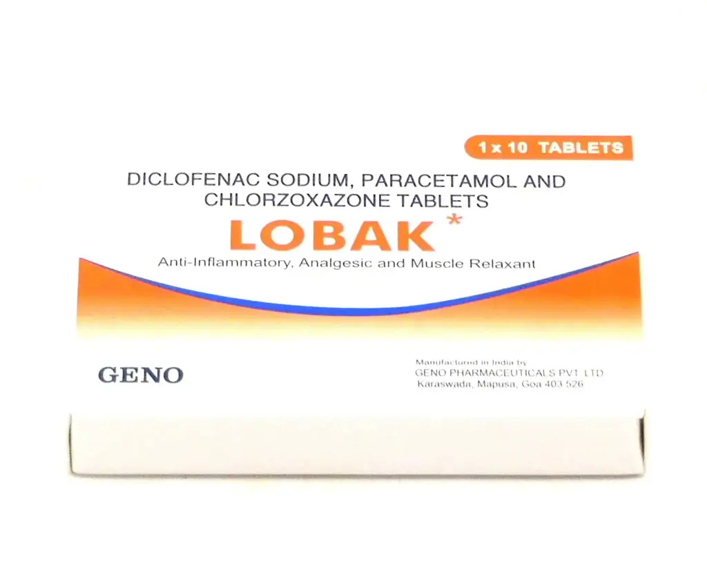 Diclofenac/Paracetamol/Chlorzoxazone 50mg/325mg/250mg Tablets (Lobak)