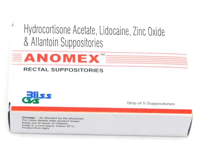 Hydrocortisone Acetate 0.25%w/w, Lidocaine 3%w/w, Zinc Oxide 5.0%w/w, Allantoin 0.5%w/w Rectal Suppositories (Anomex)