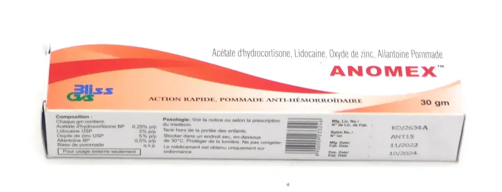 Hydrocortisone/Lidocaine/Zinc Oxide/Allantoin 30g Ointment (Anomex)
