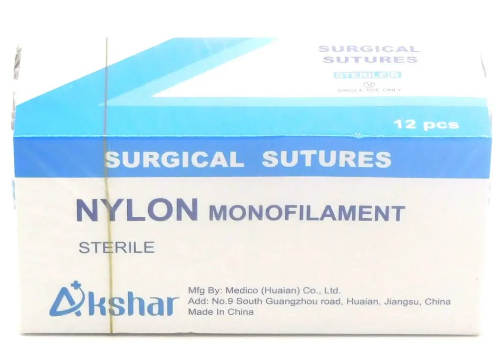 Nylon Surgical Sutures 40mm with Single Needle 75cm Size 2/0 Reverse Cutting (Akshar)