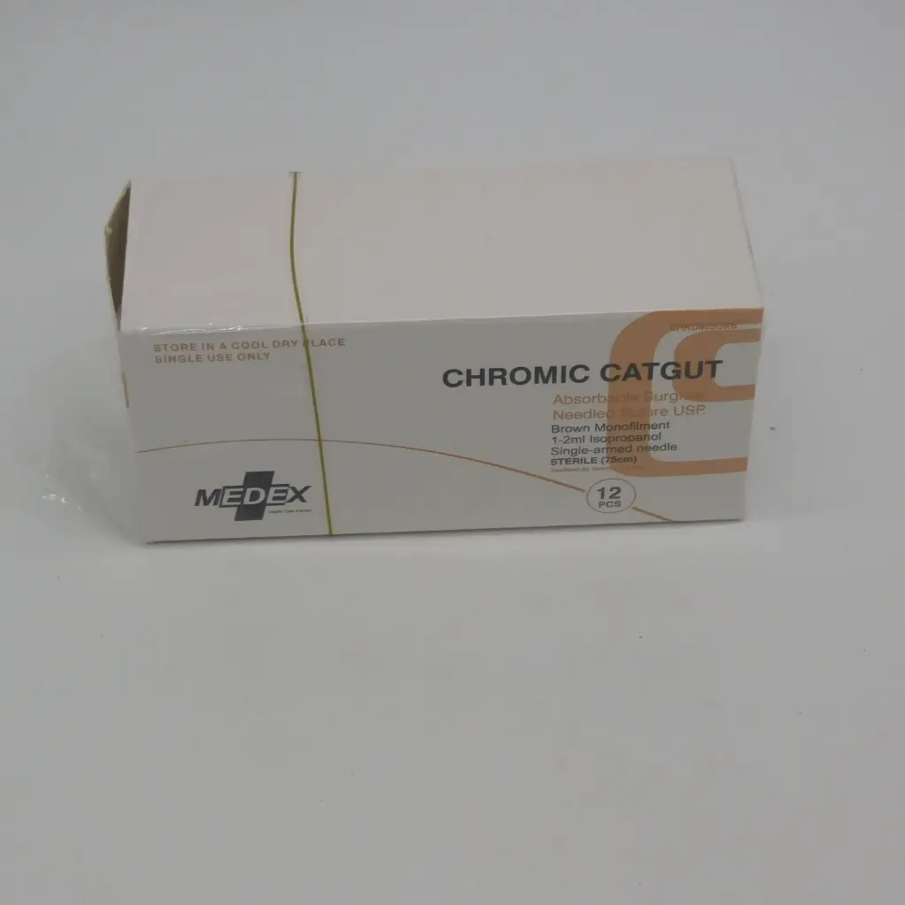 Catgut Surgical Sutures 40mm with Single Needle 75cm Size 2/0 Reverse Cutting (Medex)