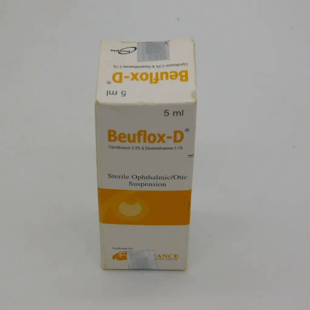 Ciprofloxacin/Dexamethasone 0.3%/0.1%w/v 5ml Drops (Beuflox D)