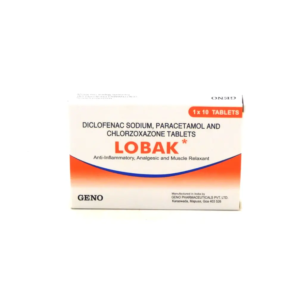 Diclofenac/Paracetamol/Chlorzoxazone 50mg/325mg/250mg Tablets (Lobak)
