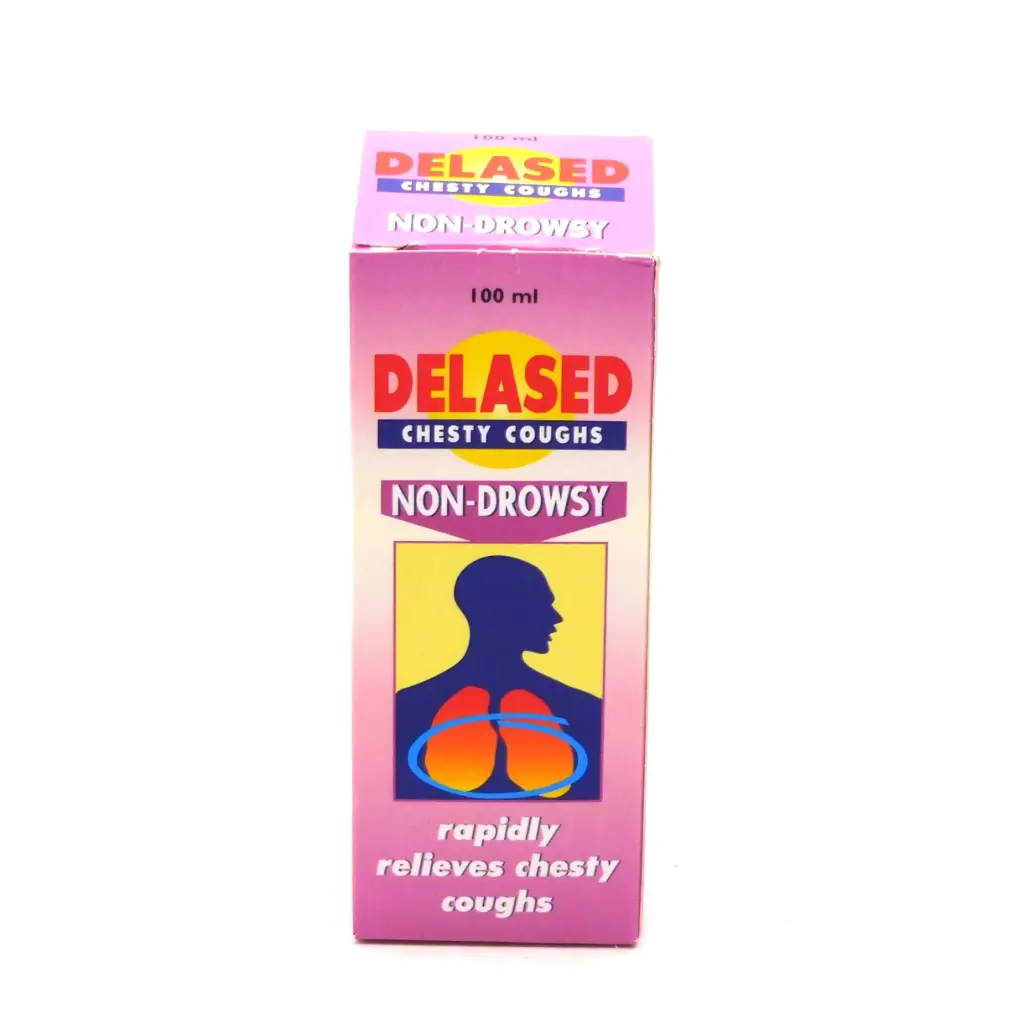 Guaifenesin 100mg/5ml Menthol 1.1mg/5ml Syrup 100ml (Delased Chesty Non-Drowsy)