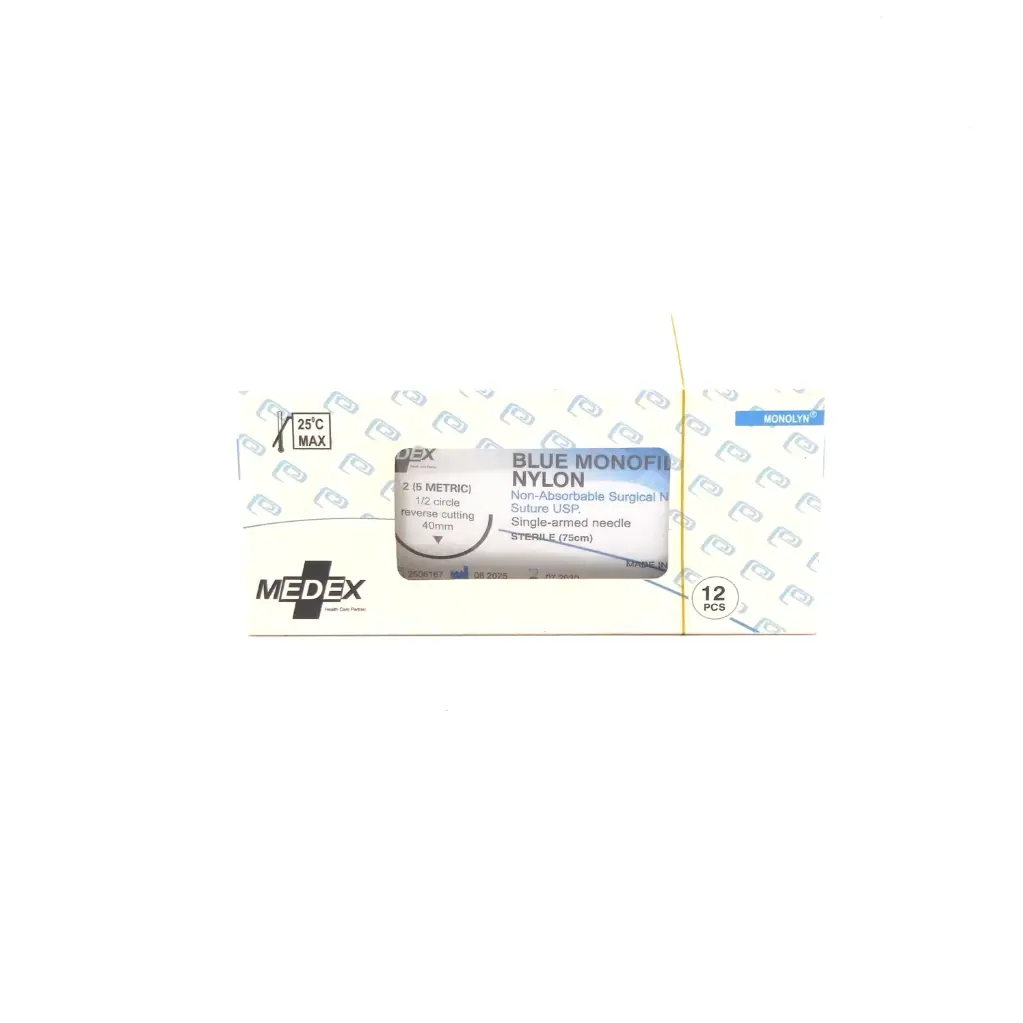 Nylon Surgical Sutures 40mm with Single Needle 75cm Size 2/0 Reverse Cutting (Medex)