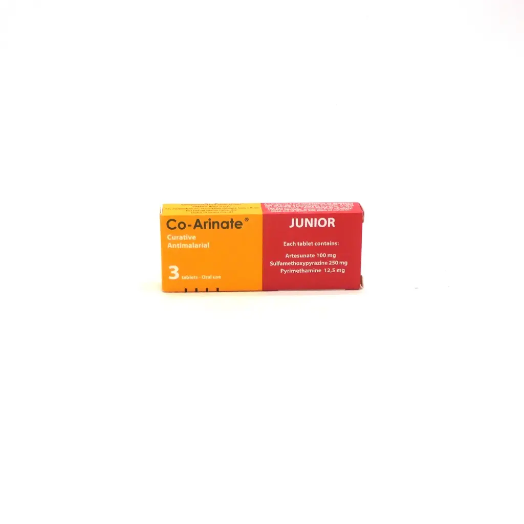 Artesunate/Sulfamethoxypyrazine/Pyrimethmine 100mg/250mg/12.5mg Tablets (Co-Arinate Junior)