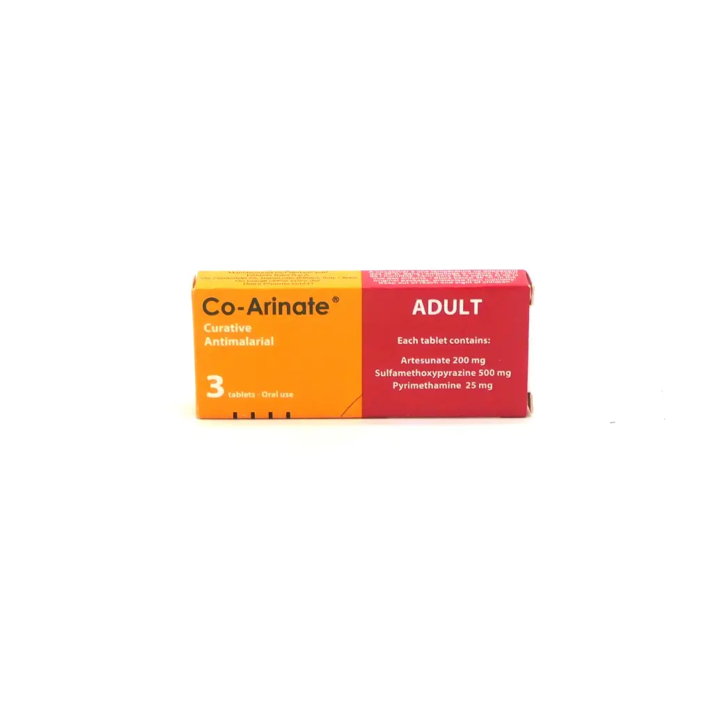 Artesunate 200mg / Sulfamethoxypyrazine 500mg / Pyrimethmine 25mg Tablets (Co-Arinate Adult)
