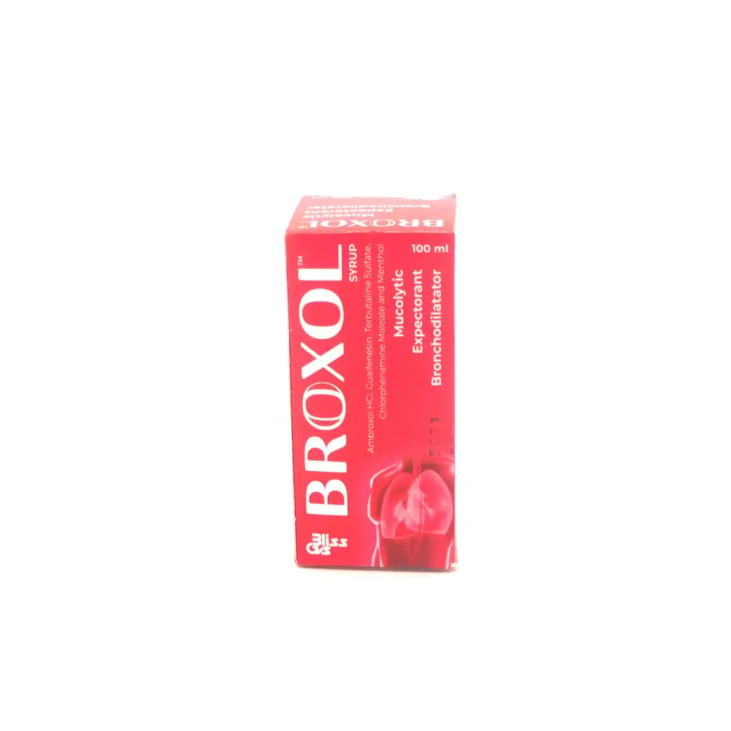 Ambroxol 15mg/Terbutaline 1.5mg/Chlopheniramine Maleate 2mg/Guaiphenesin 50mg/Menthol 1mg/5ml Syrup 100ml (Broxol) 